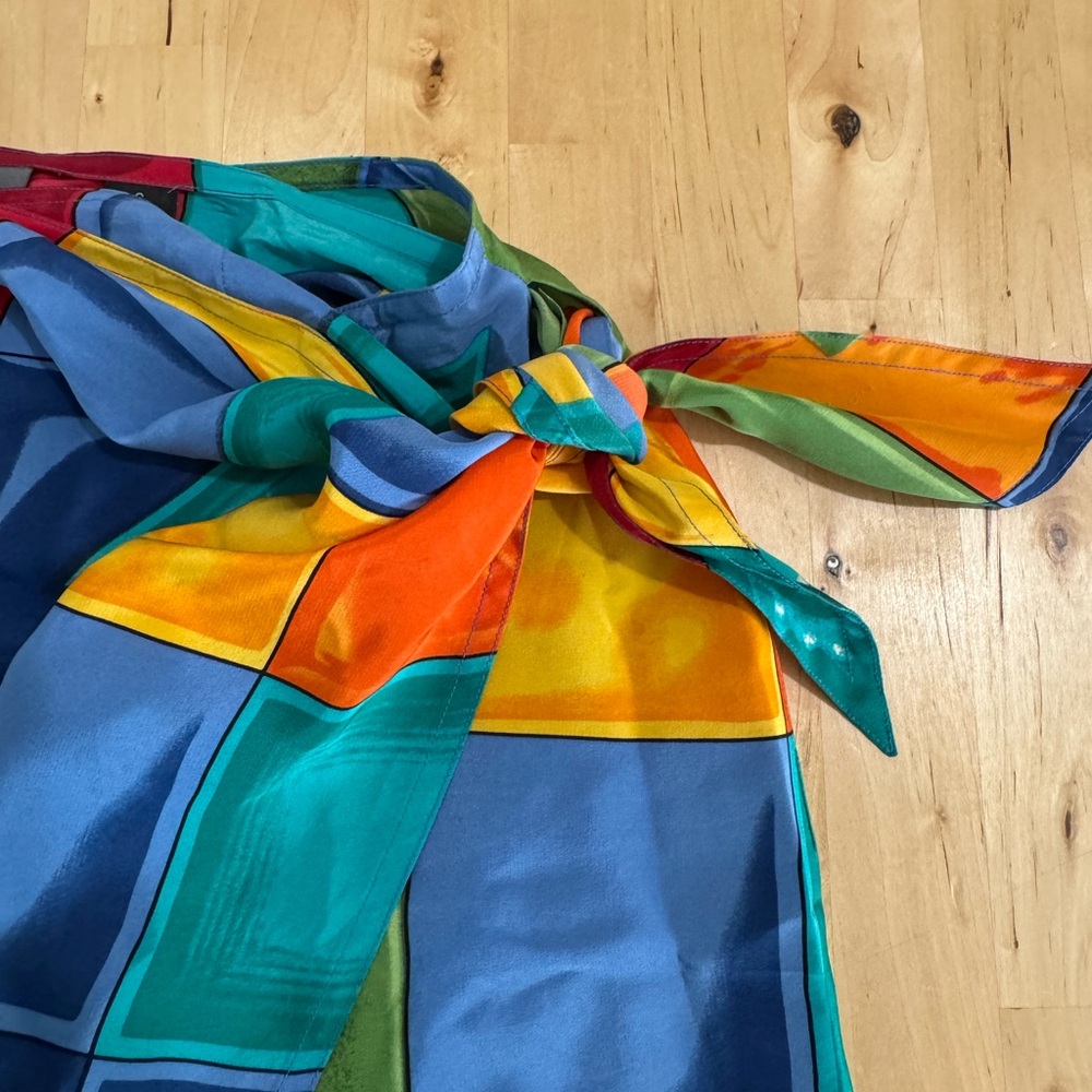 Vintage Linda Allard Ellen Tracy 100% Silk Wrap Skirt Size S Colorful READ - Picture 4 of 11
